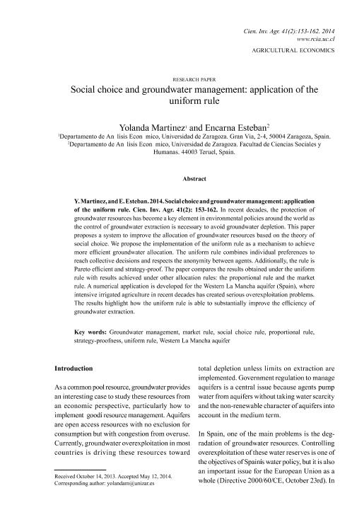 Social choice and groundwater management: application of the uniform rule