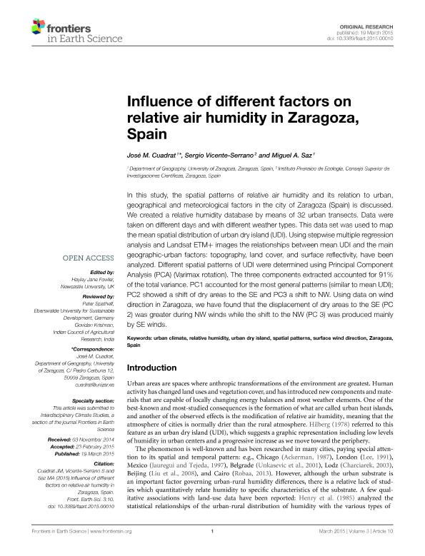 Influence of different factors on relative air humidity in Zaragoza, Spain