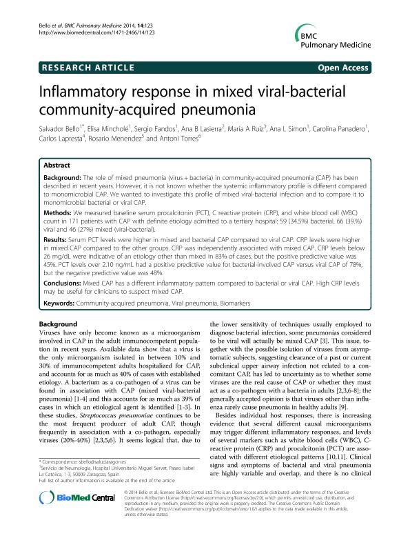 Inflammatory response in mixed viral-bacterial community-acquired pneumonia