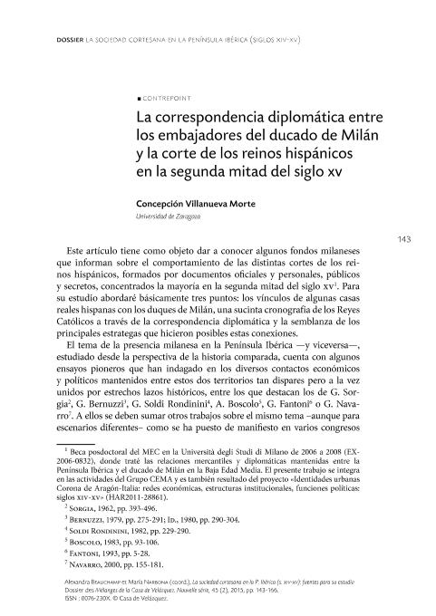 La correspondencia diplomática entre los embajadores del ducado de Milán y la corte de los reinos hispánicos en la segunda mitad del siglo XV