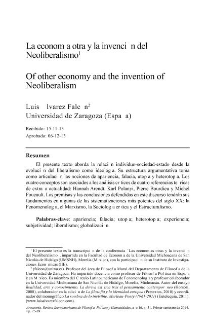 La economía otra y la invención del Neoliberalismo; Scopus