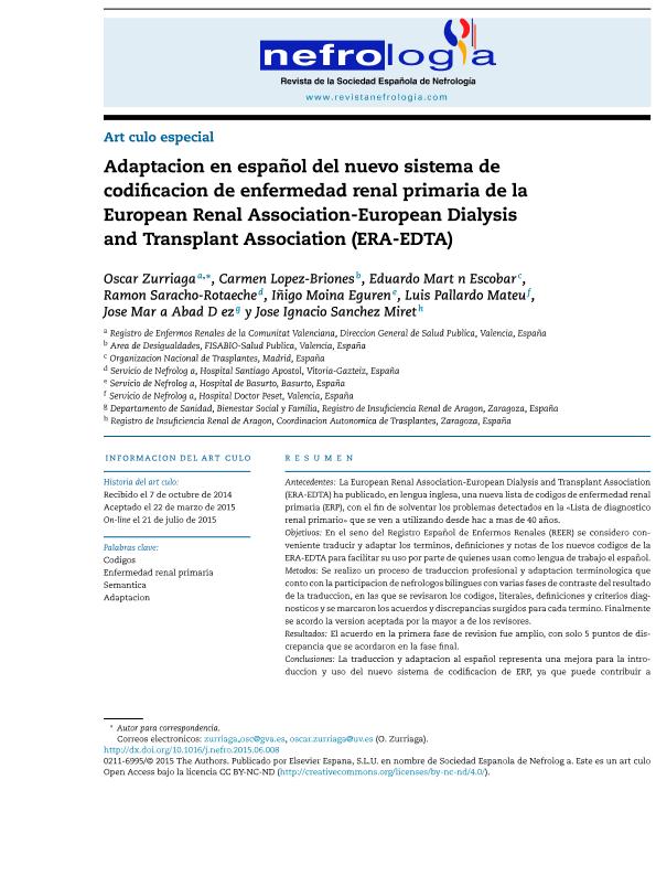 A Spanish version for the new ERA-EDTA coding system for primary renal disease