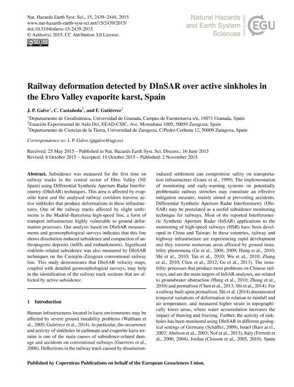 Railway deformation detected by DInSAR over active sinkholes in the Ebro Valley evaporite karst, Spain