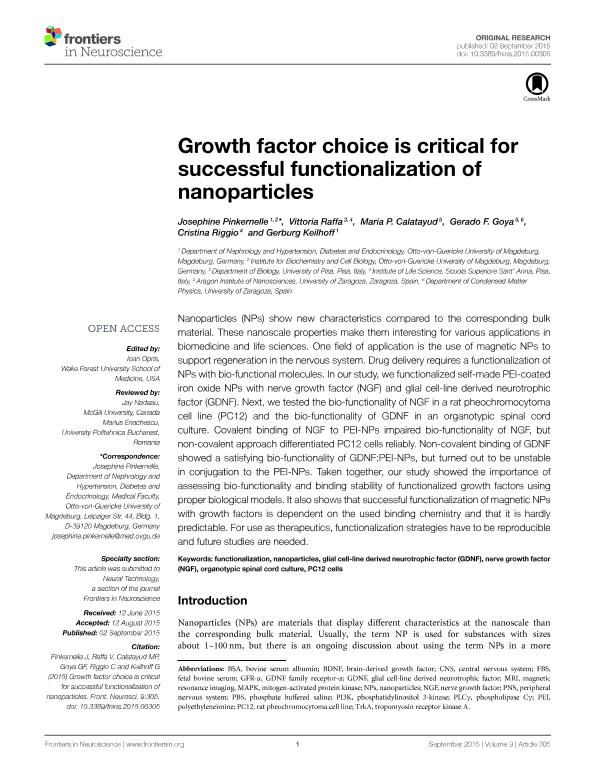 Growth factor choice is critical for successful functionalization of nanoparticles