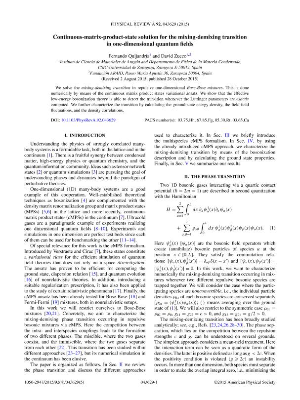 Continuous-matrix-product-state solution for the mixing-demixing transition in one-dimensional quantum fields