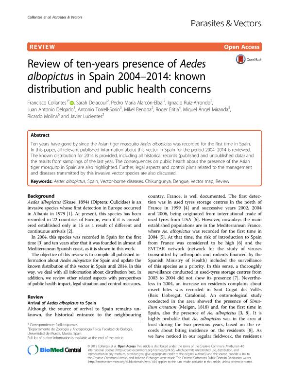 Review of ten-years presence of Aedes albopictus in Spain 2004-2014: known distribution and public health concerns