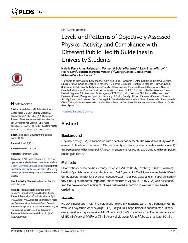 Levels and patterns of objectively assessed physical activity and compliance with different public health guidelines in university students