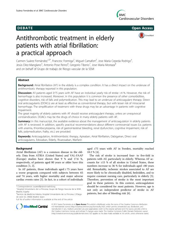 Antithrombotic treatment in elderly patients with atrial fibrillation: A practical approach