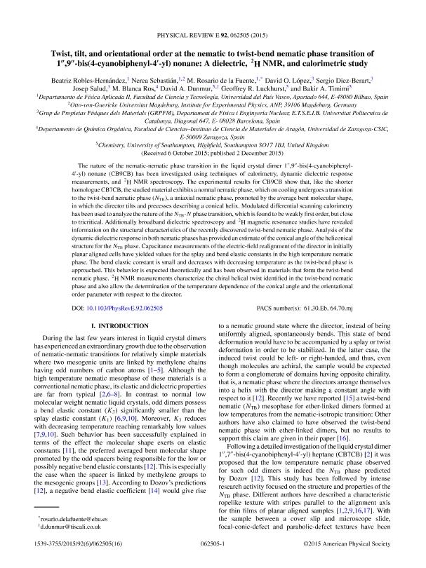 Twist, tilt, and orientational order at the nematic to twist-bend nematic phase transition of 1¿, 9¿-bis(4-cyanobiphenyl-4'-yl) nonane: A dielectric, H 2 NMR, and calorimetric study