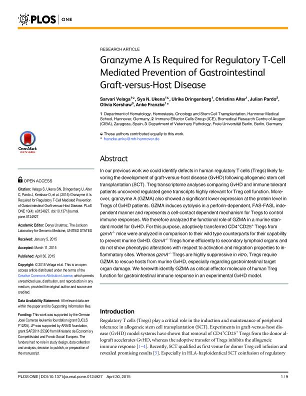 Granzyme a is required for regulatory T-cell mediated prevention of gastrointestinal graft-versus-host disease