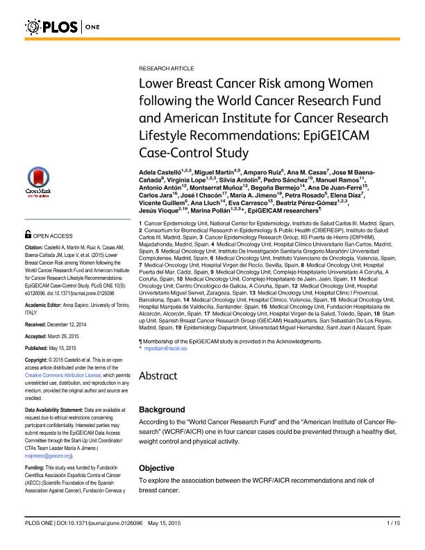 Lower breast cancer risk among women following the World Cancer Research Fund and American Institute for Cancer Research lifestyle recommendations: Epigeicam case-control study