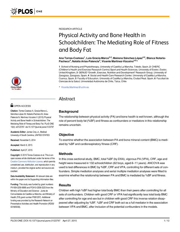 Physical activity and bone health in schoolchildren: The mediating role of fitness and body fat