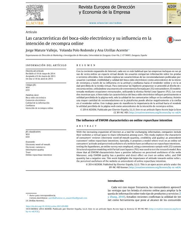 Las características del boca-oído electrónico y su influencia en la intención de recompra online