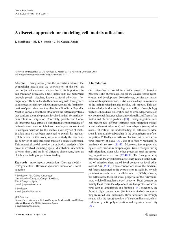 A discrete approach for modeling cell-matrix adhesions