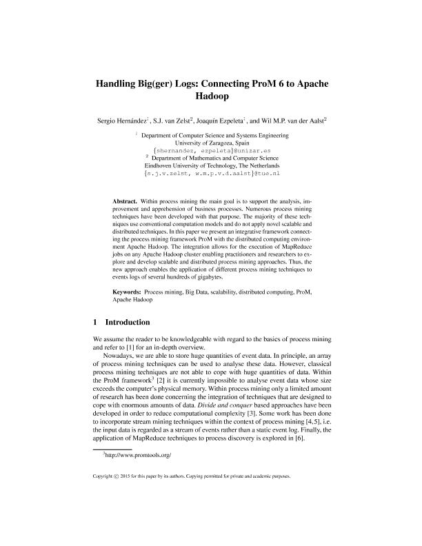 Handling Big(ger) logs: Connecting ProM 6 to apache hadoop