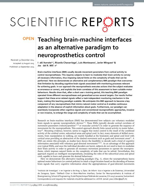 Teaching brain-machine interfaces as an alternative paradigm to neuroprosthetics control