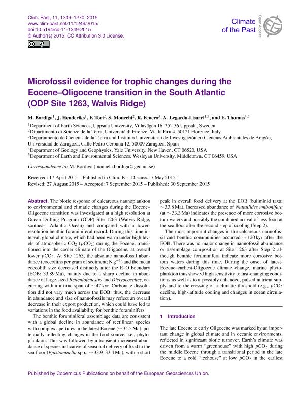 Microfossil evidence for trophic changes during the Eocene-Oligocene transition in the South Atlantic (ODP Site 1263, Walvis Ridge)