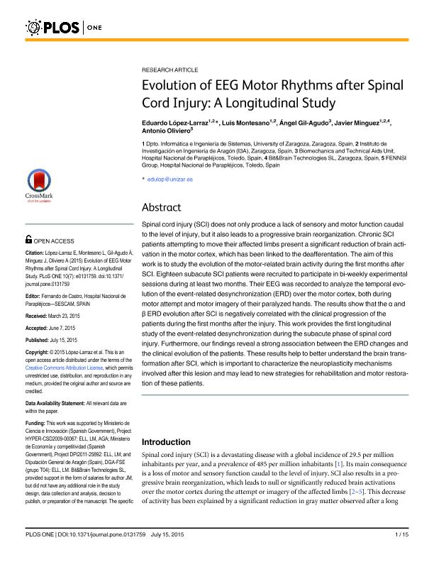 Evolution of EEG motor rhythms after spinal cord injury: A longitudinal study