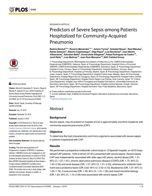 Predictors of severe sepsis among patients hospitalized for community-acquired pneumonia