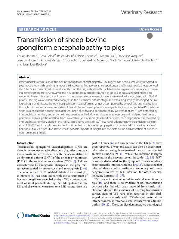 Transmission of sheep-bovine spongiform encephalopathy to pigs