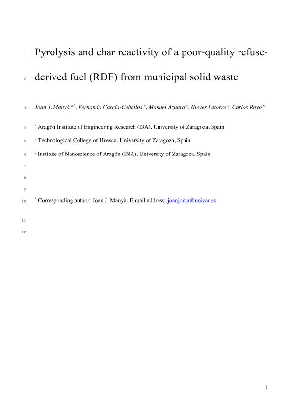 Pyrolysis and char reactivity of a poor-quality refuse-derived fuel (RDF) from municipal solid waste