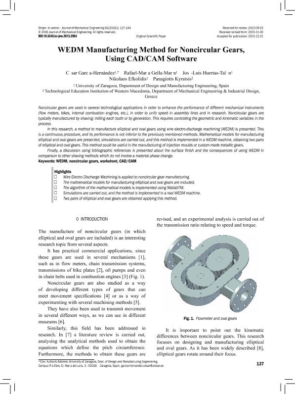 WEDM Manufacturing Method for Noncircular Gears, Using CAD/CAM Software