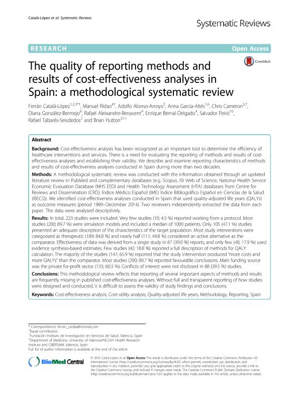 The quality of reporting methods and results of cost-effectiveness analyses in Spain: A methodological systematic review