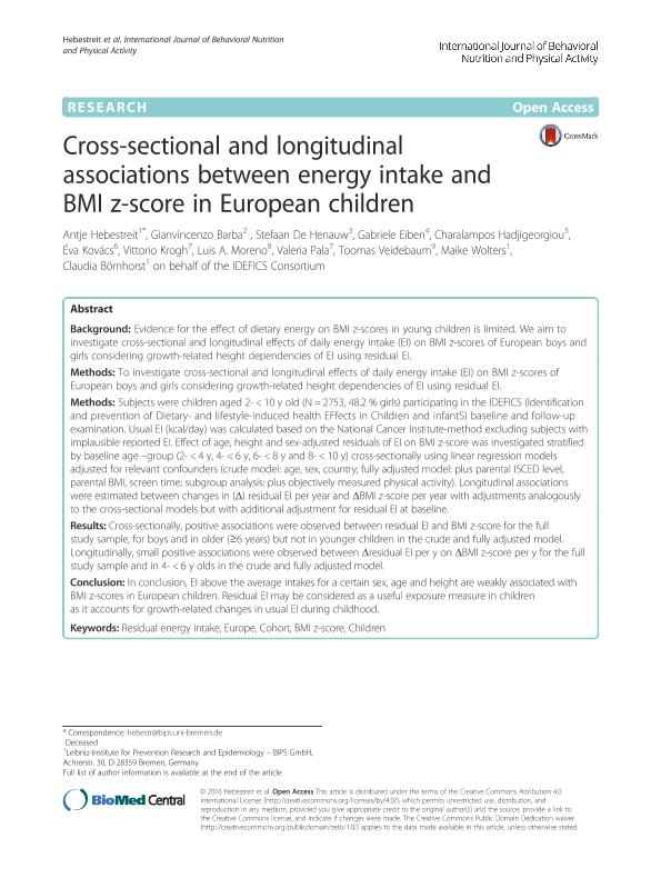 Cross-sectional and longitudinal associations between energy intake and BMI z-score in European children