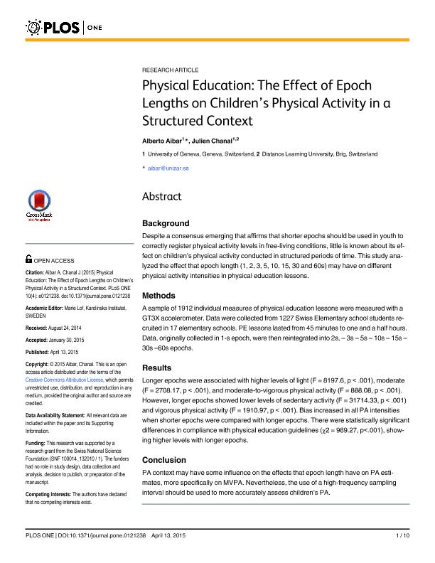 Physical Education: The Effect of Epoch Lengths on Children’s Physical Activity in a Structured Context
