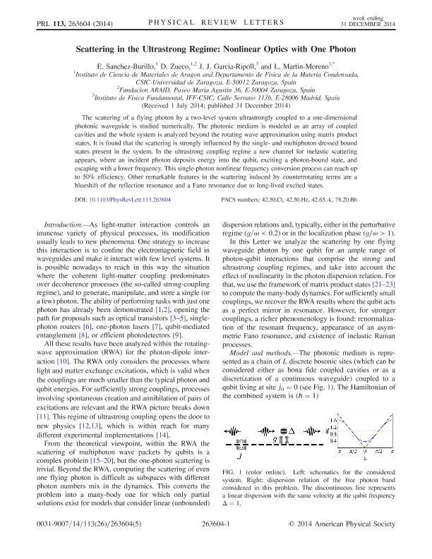 Scattering in the ultrastrong regime: Nonlinear optics with one photon