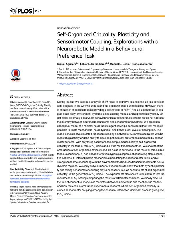 Self-organized criticality, plasticity and sensorimotor coupling. Explorations with a neurorobotic model in a behavioural preference task