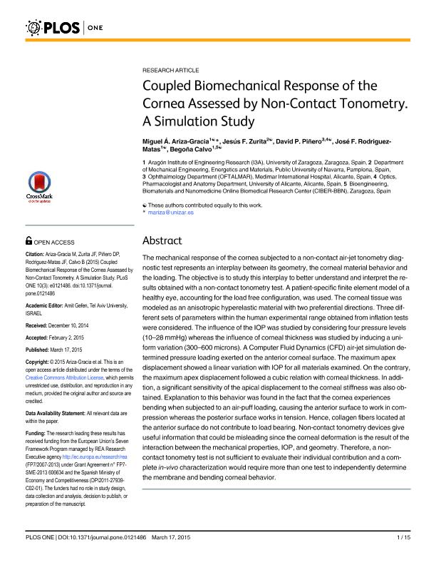 Coupled Biomechanical Response of the Cornea Assessed by Non-Contact Tonometry. A Simulation Study