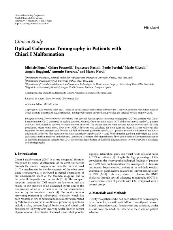 Optical coherence tomography in patients with Chiari i malformation