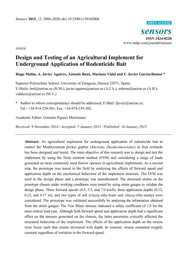 Design and testing of an agricultural implement for underground application of rodenticide bait