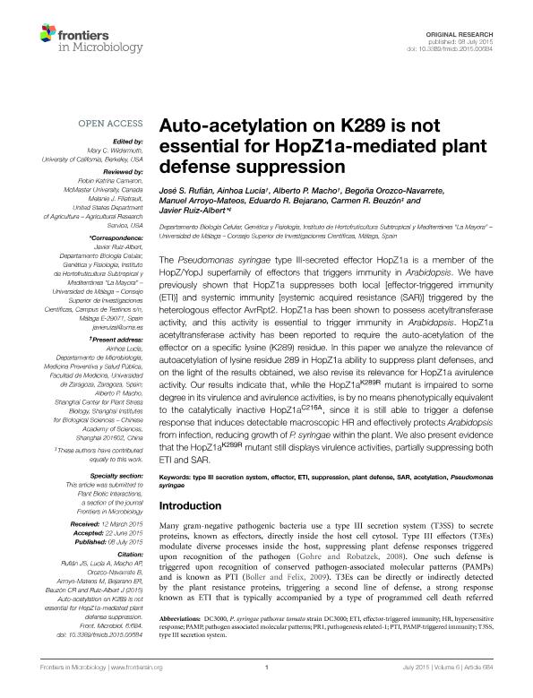 Auto-acetylation on K289 is not essential for HopZ1a-mediated plant defense suppression