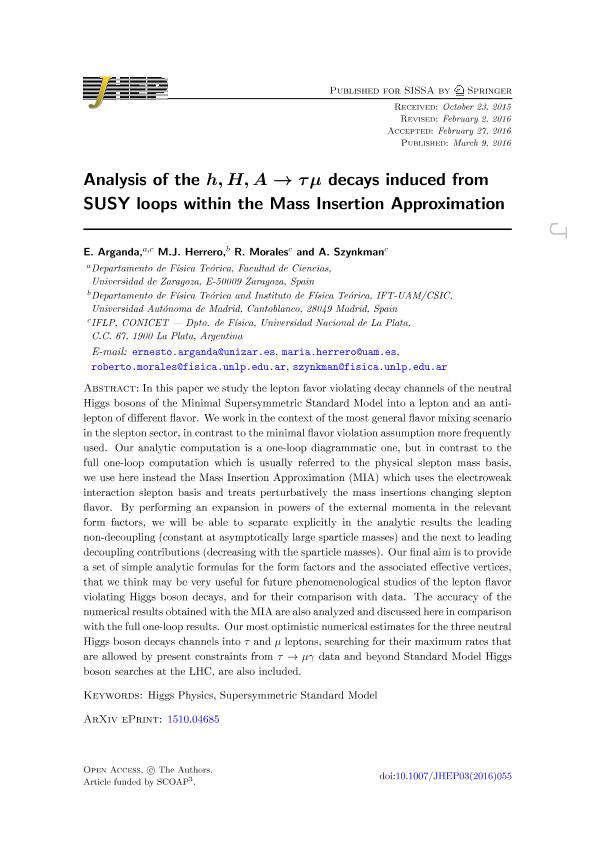 Analysis of the h, H, A ¿ tµ decays induced from SUSY loops within the Mass Insertion Approximation