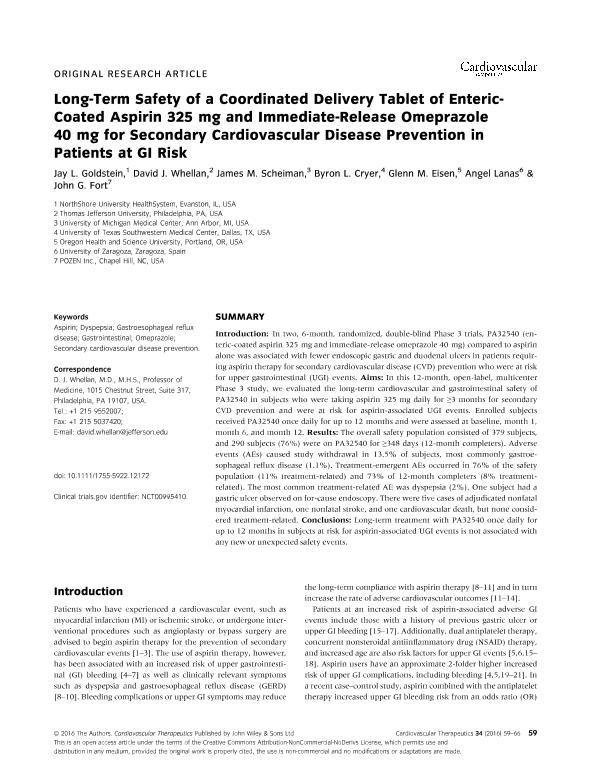 Long-Term Safety of a Coordinated Delivery Tablet of Enteric-Coated Aspirin 325 mg and Immediate-Release Omeprazole 40 mg for Secondary Cardiovascular Disease Prevention in Patients at GI Risk