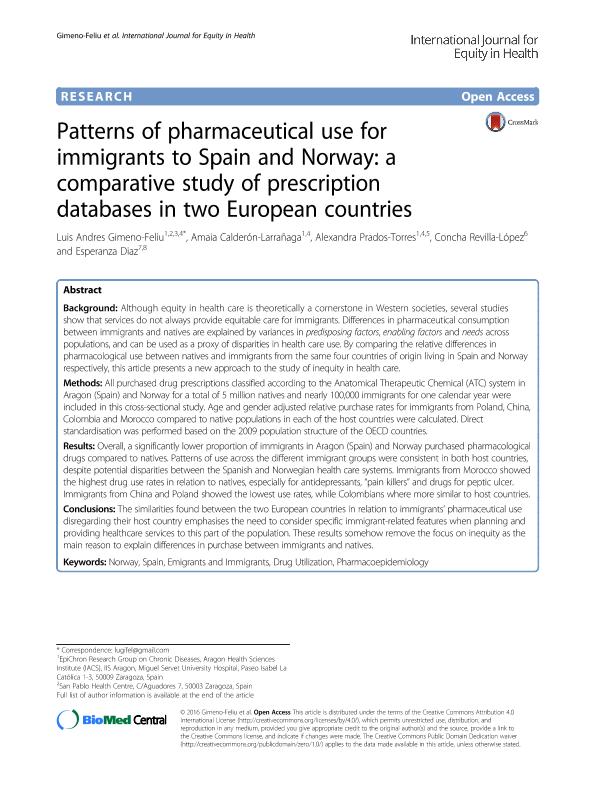 Patterns of pharmaceutical use for immigrants to Spain and Norway: A comparative study of prescription databases in two European countries