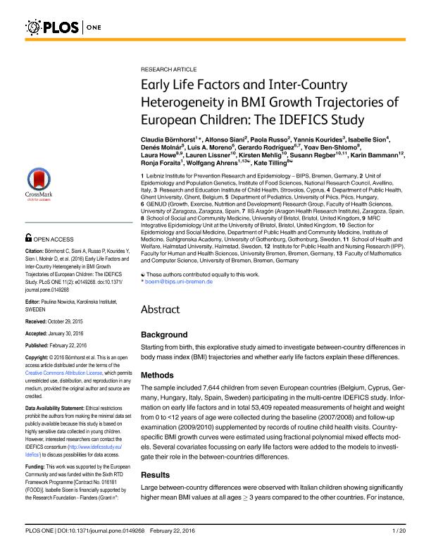 Early life factors and inter-country heterogeneity in BMI growth trajectories of European children: The IDEFICS study