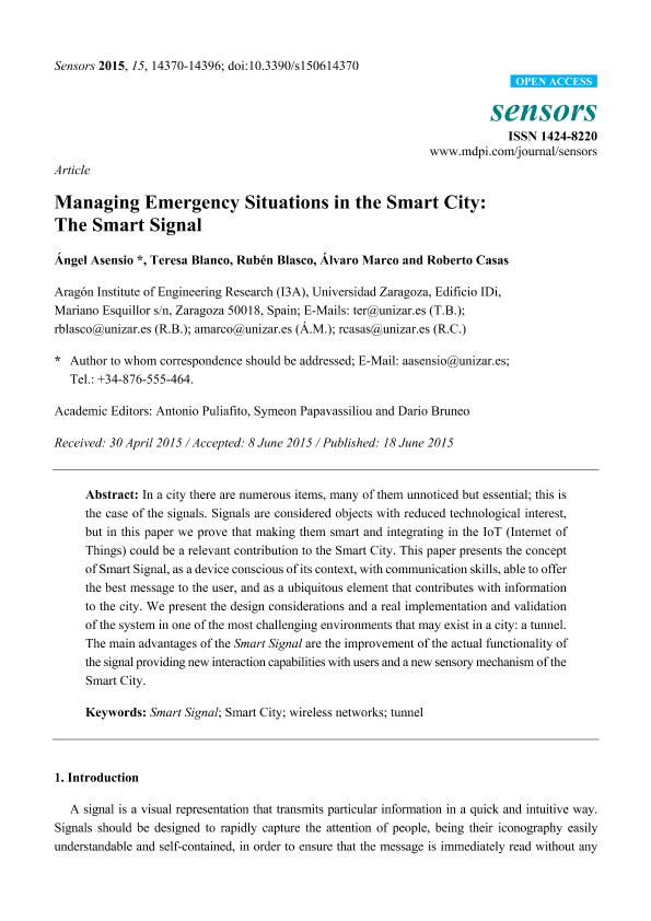 Managing emergency situations in the smart city: The smart signal