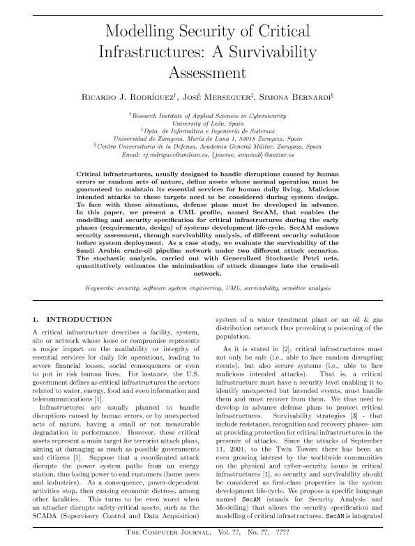 Modelling Security of Critical Infrastructures: A Survivability Assessment