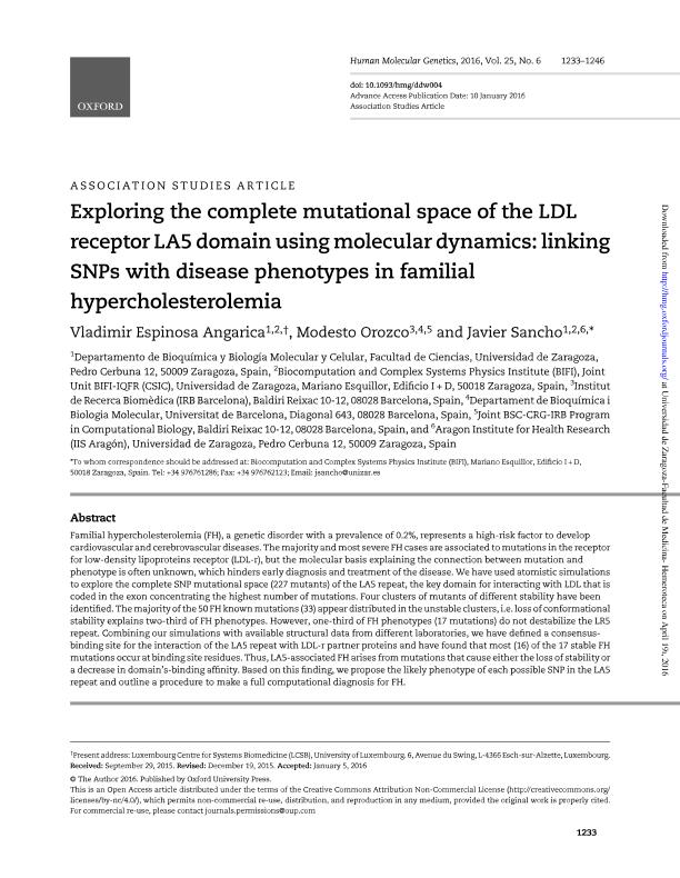 Exploring the complete mutational space of the LDL receptor LA5 domain using molecular dynamics: Linking snps with disease phenotypes in familial hypercholesterolemia