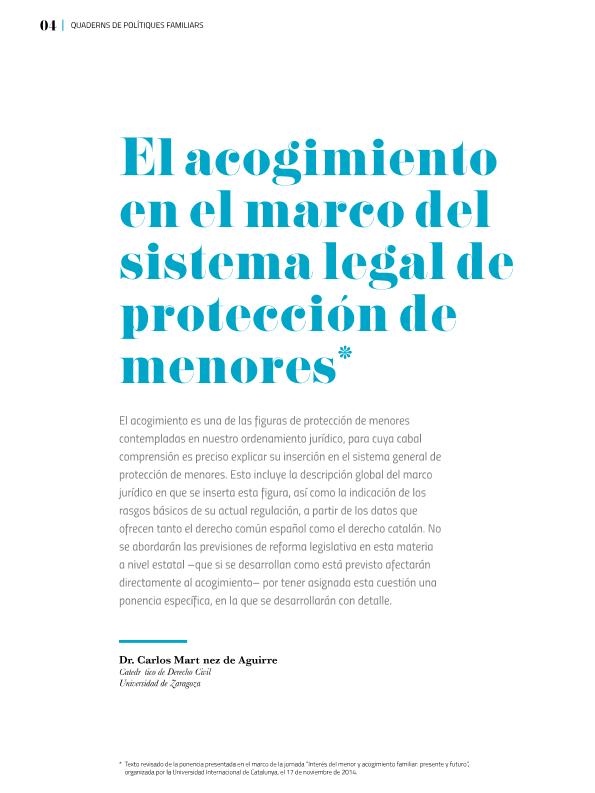 El acogimiento en el marco del sistema legal de protección de menores