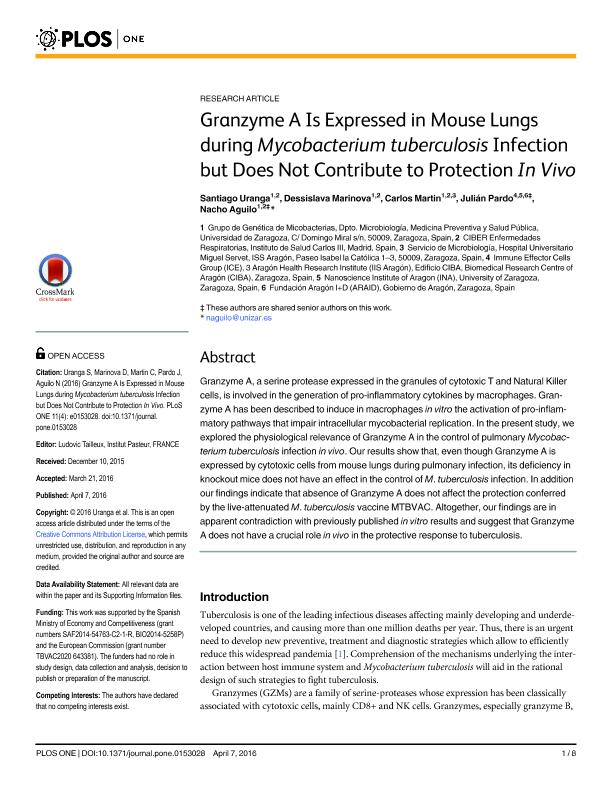 Granzyme A Is Expressed in Mouse Lungs during Mycobacterium tuberculosis Infection but Does Not Contribute to Protection In Vivo