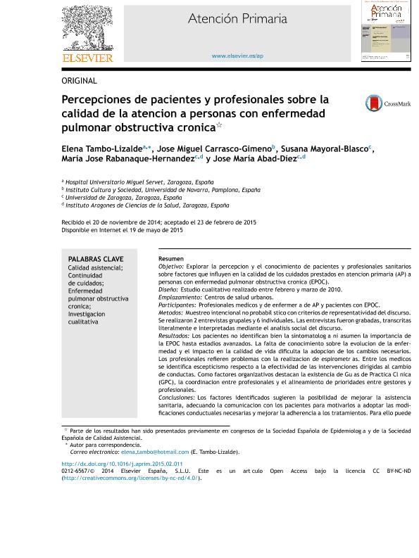 Perceptions of patients and health professionals about the quality of care provided to chronic obstructive pulmonary disease patients].