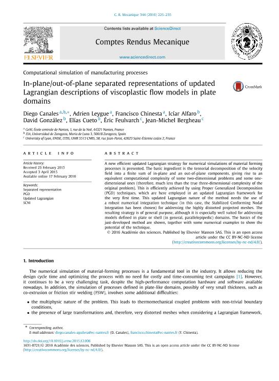 In-plane/out-of-plane separated representations of updated Lagrangian descriptions of viscoplastic flow models in plate domains