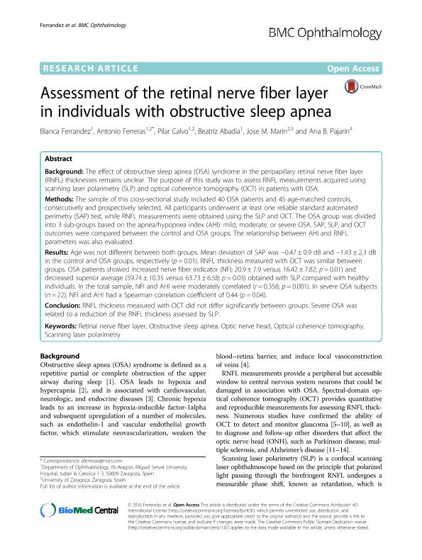 Assessment of the retinal nerve fiber layer in individuals with obstructive sleep apnea