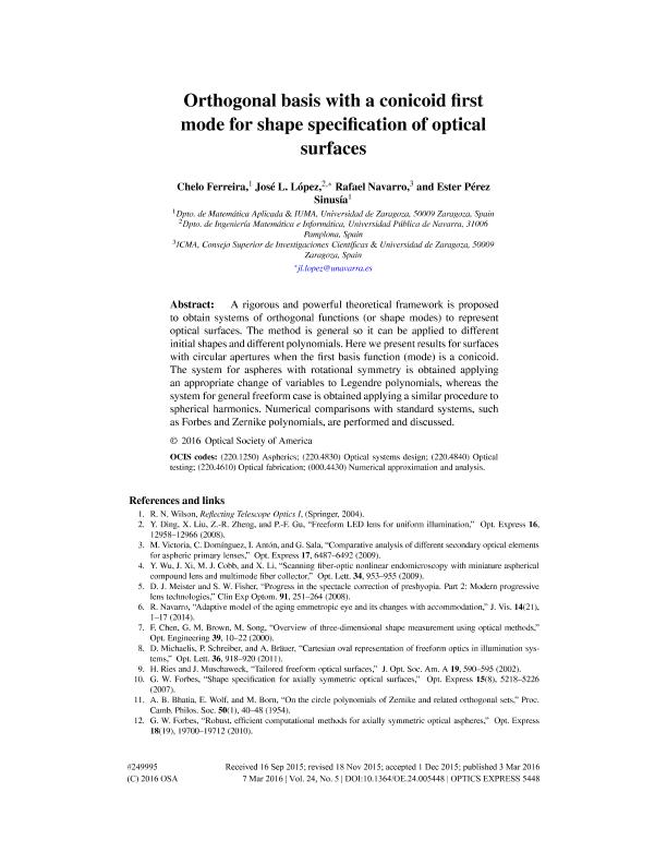 Orthogonal basis with a conicoid first mode for shape specification of optical surfaces