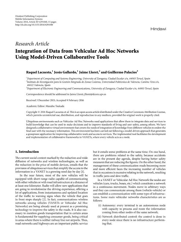 Integration of Data from Vehicular Ad Hoc Networks Using Model-Driven Collaborative Tools