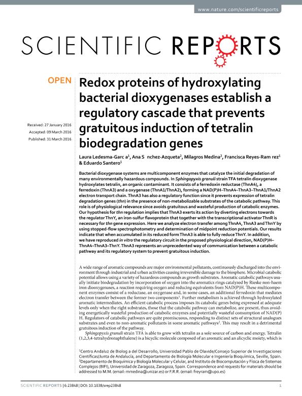 Redox proteins of hydroxylating bacterial dioxygenases establish a regulatory cascade that prevents gratuitous induction of tetralin biodegradation genes